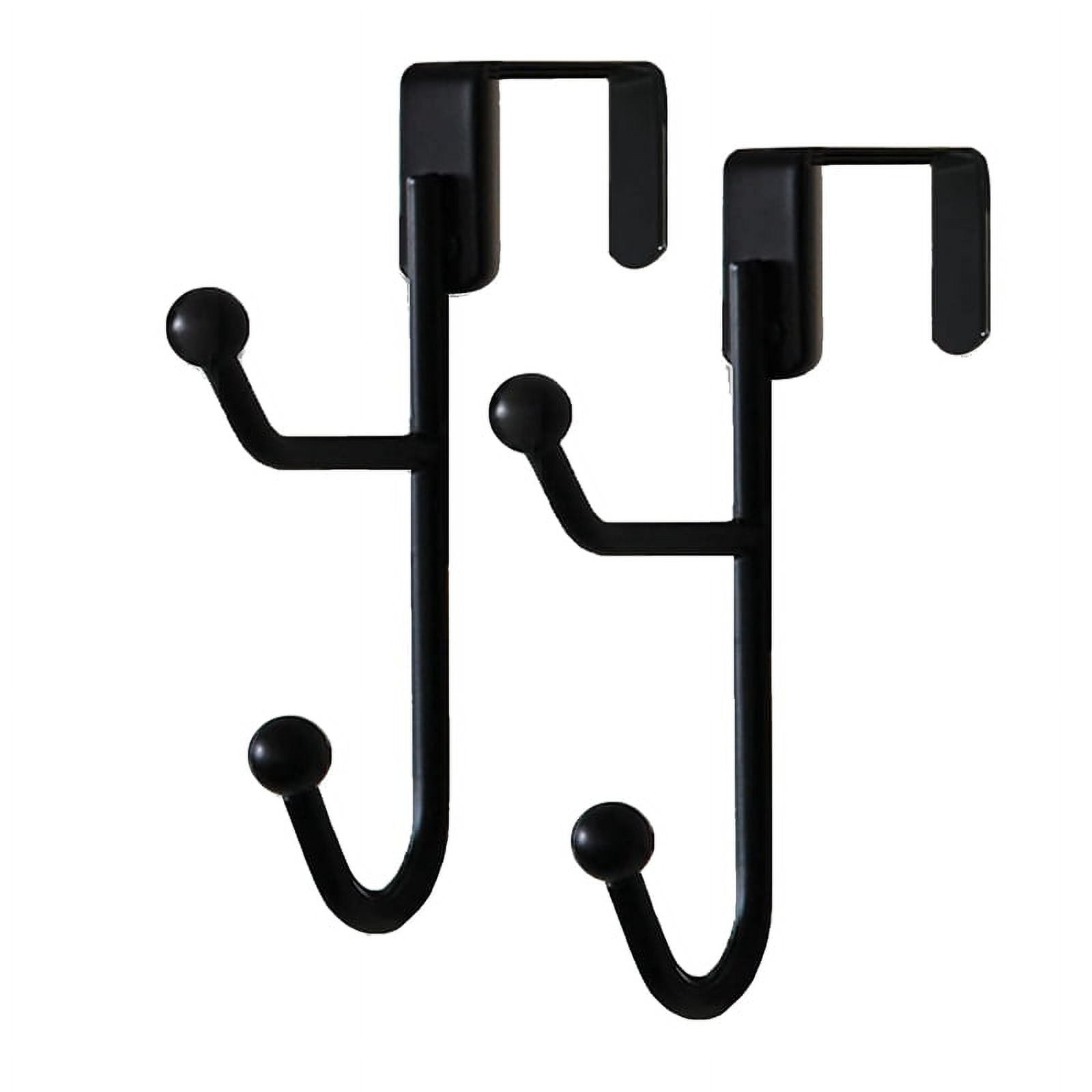 2 Pack Over the Door Hooks Hanger, Sturdy Metal Double Hook, Black