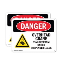(2 Pack) Overhead Crane Suspended Load OSHA Danger Sign 18 Inch X 12 Inch Plastic Sign, Weather Resistant, UV Protected for Workplace, Business, and Construction Site, Made in the USA