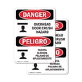 thumbnail image 1 of (2 Pack) Overhead Door Crush Hazard Bilingual OSHA Danger Sign 18 Inch X 24 Inch Indoor / Outdoor Rust-Free Aluminum Metal Signs for Workplace, Workshop, and Construction Site, Made in, 1 of 8