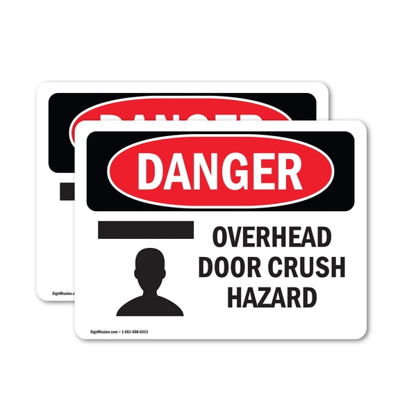 (2 Pack) Overhead Door Crush Hazard OSHA Danger Sign 10 Inch X 7 Inch Vinyl Label Decal Sticker Weather Resistant, UV Protected for Workplace, Business, and Construction Site, Made in