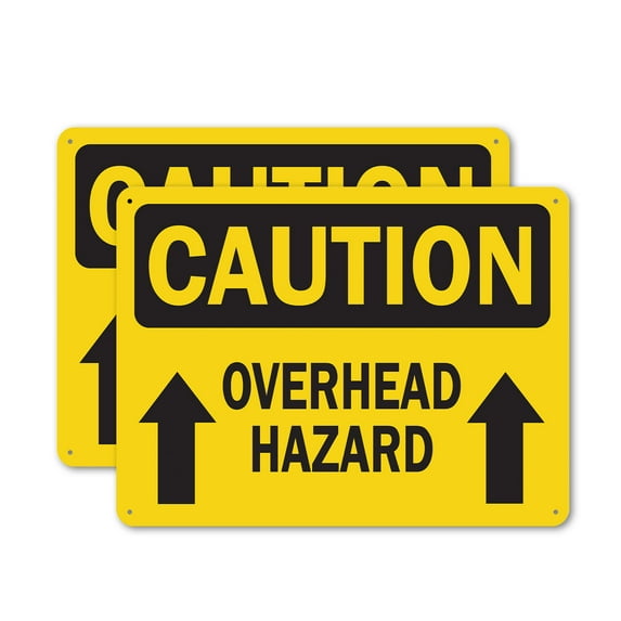 (2 Pack) Overhead Hazard With Arrow OSHA Caution Sign 10 Inch X 7 Inch Plastic Sign, Weather Resistant, UV Protected for Workplace, Business, and Construction Site, Made in the USA
