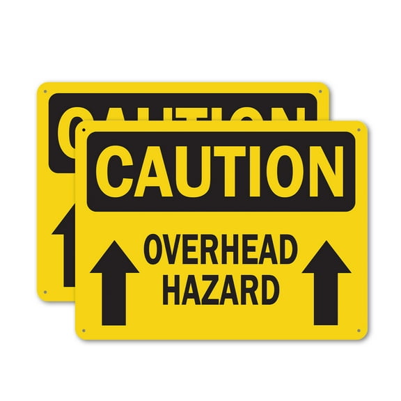 (2 Pack) Overhead Hazard With Arrow OSHA Caution Sign 14 Inch X 10 Inch Indoor / Outdoor Rust-Free Aluminum Metal Signs for Workplace, Workshop, and Construction Site, Made in the USA