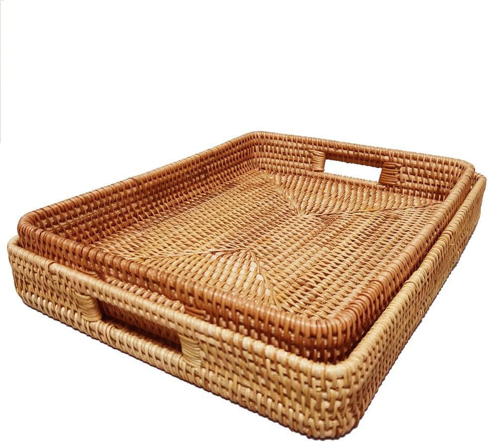 2 Pack Oversize Deep Wicker Serving Tray with Handles and 2.3”Wall, 16