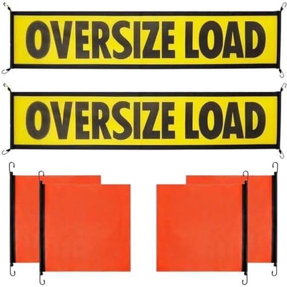 2 Pack Oversize Load Banner for Trucks & Pilot Cars, 4 Red Warning Flags with Bungee Hooks & Metal Hooks, Heavy Duty Mesh Wide Load Signs for Trailers/Semis, 18" x 84"$$Other