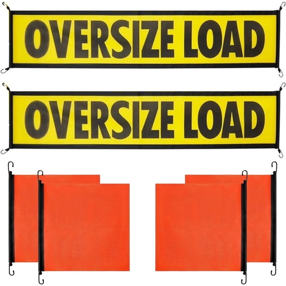 2 Pack Oversize Load Banner for  &  , 4 Red  Flags with Bungee Hooks & Metal Hooks, Heavy Duty Mesh Wide Load Signs for /Semis, 18" x 84"