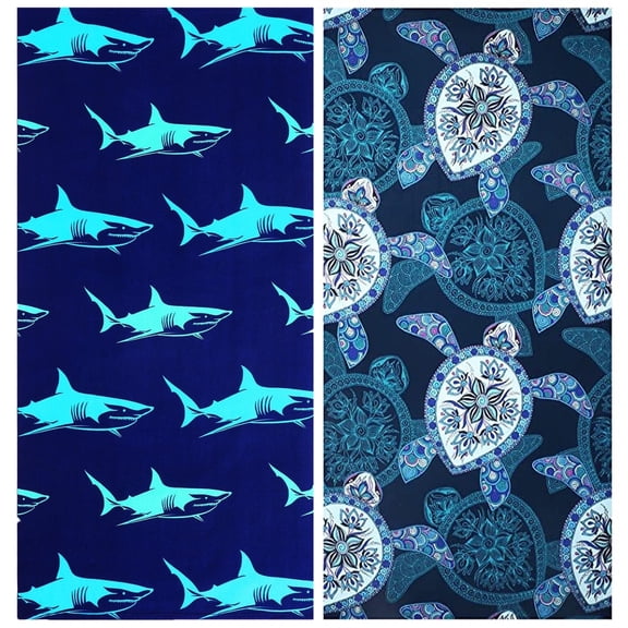2 Pack Oversized Beach Towel Clearance , Extra Large Fast Quick Dry Sand Free Proof Mat Travel Stuff Cool Pool Microfiber Towel for Adults Men Women Mom Dad Funny Gift , 74"x36"-Sharks and Turtles