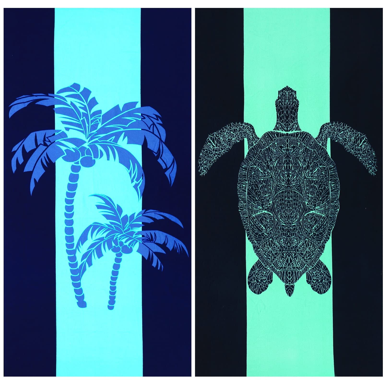2 Pack Oversized Beach Towel Set,Extra Large Long XL Microfiber Pool Swim Towels,Quick Dry Super Absorbent Sandless Travel Towels Blanket Bluk,Adult Men Vacation Essential,74"x36"-Coconut Tree Turtle