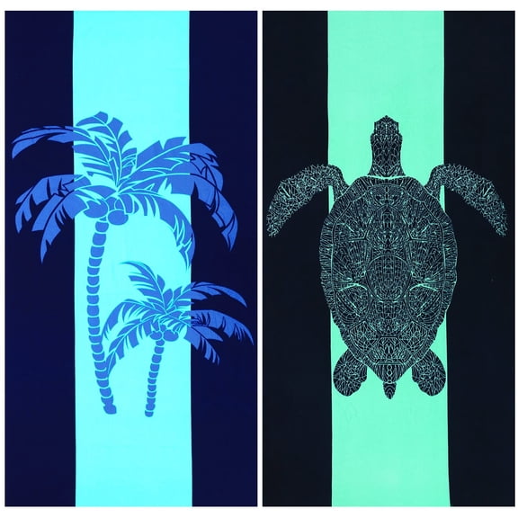 2 Pack Oversized Beach Towel Set,Extra Large Long XL Microfiber Pool Swim Towels,Quick Dry Super Absorbent Sandless Travel Towels Blanket Bluk,Adult Men Vacation Essential,74"x36"-Coconut Tree Turtle