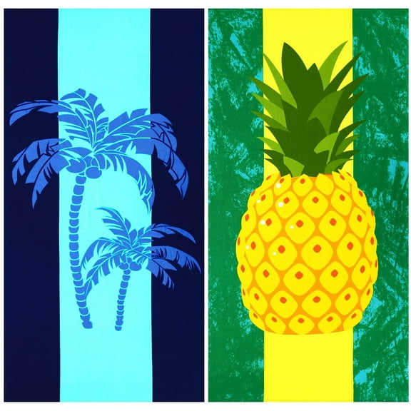 2 Pack Oversized Beach Towel Set, Extra Large Long XL Microfiber Pool Swim Towels, Quick Dry Super Absorbent Sandless Travel Towels Blanket Bluk, Adult Men Vacation Essentials ,74"x36"- Coconut Tree