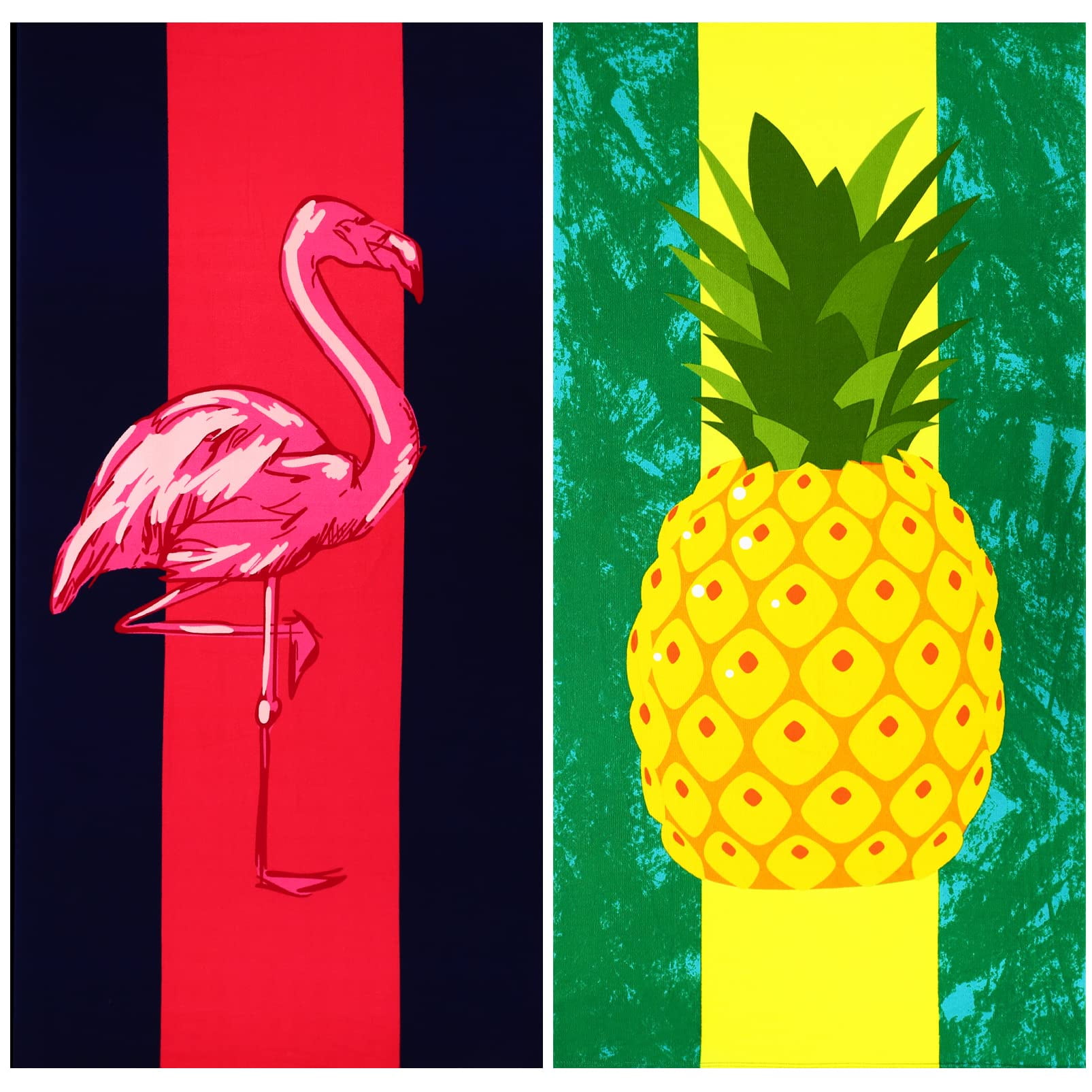 2 Pack Oversized Beach Towel Set, Extra Large Long XL Microfiber Pool Swim Towels, Quick Dry Super Absorbent Sandless Travel Towels Blanket Bluk, Adult Men Vacation Essentials,74"x36"- Flamingo