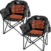 2 Pack Oversized Heated Camping Chair, 3 Heating Levels Soft Padded Camp Chairs with Storage Bag, Portable Folding Outdoor Heated Moon Chair for Lawn Patio Beach and Picnics
