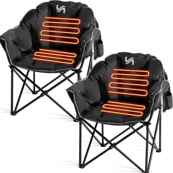 2 Pack Oversized Heated Camping Chair, 3 Heating Levels Soft Padded Camp Chairs with Storage Bag, Portable Folding Outdoor Heated Moon Chair for Lawn Patio Beach and Picnics