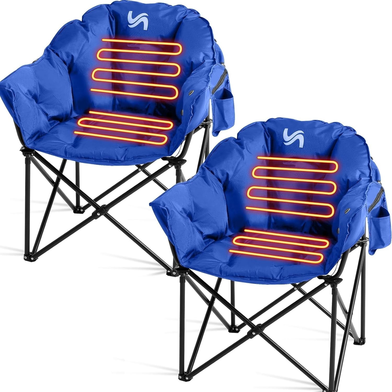 Blue Heated Moon Camping Chairs with Steel Frame, 2-Pack
