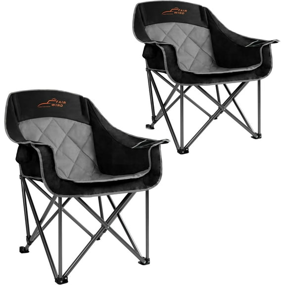 2 Pack Oversized Padded Camping Chair Heavy Duty Quad Fold Arm Portable for Outdoor - Support 450LBS, Black