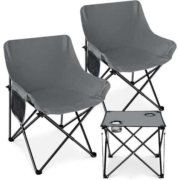 2-Pack Oversized Portable Folding Camping Chairs with Table, Heavy Duty Lawn Chairs for Adults, Ideal for Beach, Picnic, Fishing & RV Travel