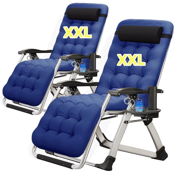 MOPHOTO 2 Pack Oversized Zero Gravity Chair Support 440lbs for Backyard Beach, Foldable Reclining Lounge Chair with Headrest & Cup Holder for Indoor Outdoor, Patio Recliner Folding Reclining Chair