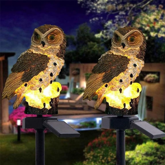 2 Pack Owl Solar Lights Outdoor Garden Resin Waterproof Garden Decorations with Stake for Patio, Yard, Lawn, Walkway