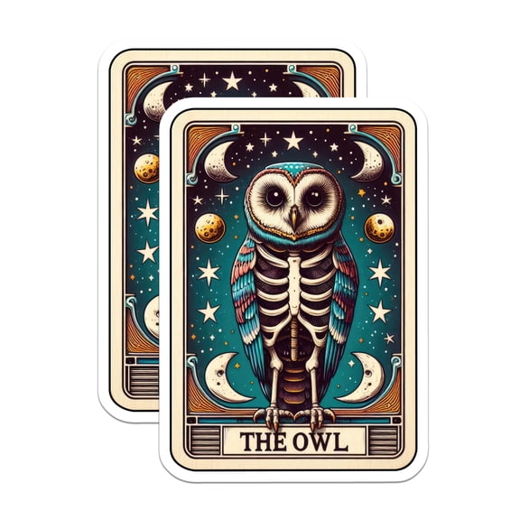 (2 Pack) Owl Tarot Card Magnets - Mystical Skeleton Owl Art - Celestial Esoteric Decor - 5 Inches On Longest Side - Thick Durable Magnet - Made in USA - MAG22744