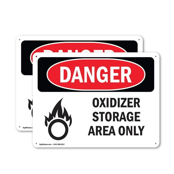 (2 Pack) Oxidizer Storage Area Only OSHA Danger Sign 10 Inch X 7 Inch Plastic Sign, Weather Resistant, UV Protected for Workplace, Business, and Construction Site, Made in the USA
