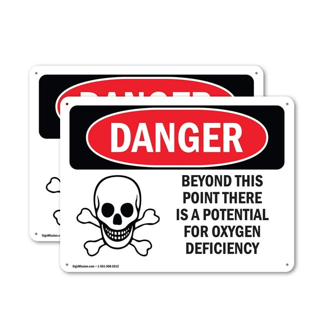 (2 Pack) Oxygen Deficiency Beyond This Point OSHA Danger Sign 10 Inch X 7 Inch Indoor / Outdoor Rust-Free Aluminum Metal Signs for Workplace, Workshop, and Construction Site, Made in