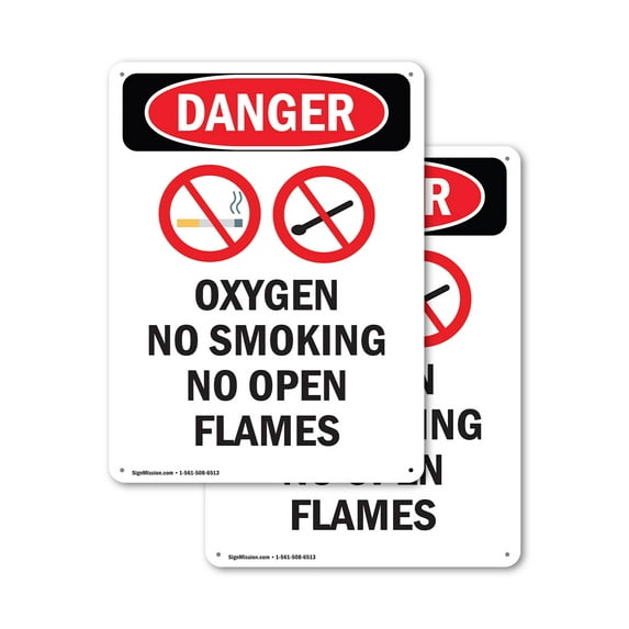 (2 Pack) Oxygen No Smoking No OSHA Danger Sign 7 Inch X 10 Inch Indoor / Outdoor Rust-Free Aluminum Metal Signs for Workplace, Workshop, and Construction Site, Made in the USA