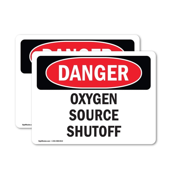 (2 Pack) Oxygen Source Shutoff OSHA Danger Sign 10 Inch X 7 Inch Vinyl Label Decal Sticker Weather Resistant, UV Protected for Workplace, Business, and Construction Site, Made in the