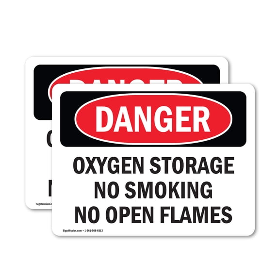 (2 Pack) Oxygen Storage No Smoking No Open Flames OSHA Danger Sign