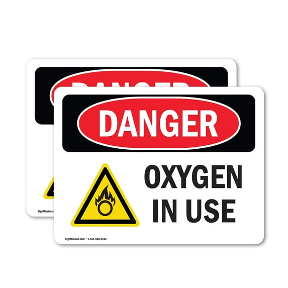 (2 Pack) Oxygen In Use OSHA Danger Sign 10 Inch X 7 Inch Vinyl Label Decal Sticker Weather Resistant, UV Protected for Workplace, Business, and Construction Site, Made in the USA