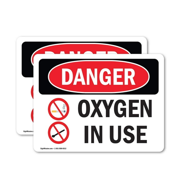 (2 Pack) Oxygen In Use OSHA Danger Sign 24 Inch X 18 Inch Vinyl Label Decal Sticker Weather Resistant, UV Protected for Workplace, Business, and Construction Site, Made in the USA