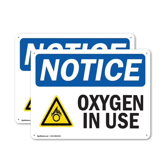 (2 Pack) Oxygen In Use OSHA Notice Sign 24 Inch X 18 Inch Plastic Sign, Weather Resistant, UV Protected for Workplace, Business, and Construction Site, Made in the USA
