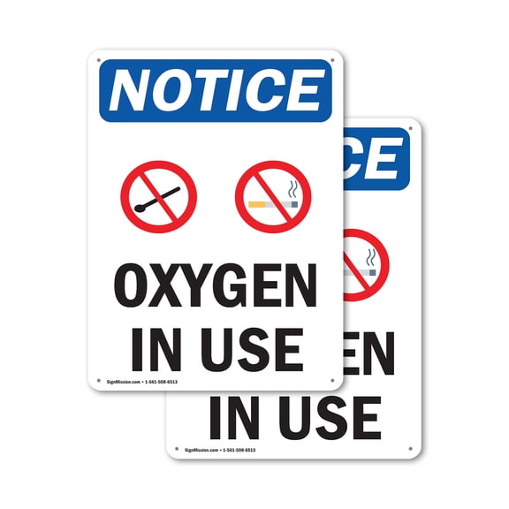 (2 Pack) Oxygen In Use OSHA Notice Sign 7 Inch X 10 Inch Plastic Sign, Weather Resistant, UV Protected for Workplace, Business, and Construction Site, Made in the USA