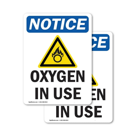 (2 Pack) Oxygen In Use Sign With Symbol OSHA Notice Sign 5 Inch X 3.5 Inch Vinyl Label Decal Sticker Weather Resistant, UV Protected for Workplace, Business, and Construction Site, Made
