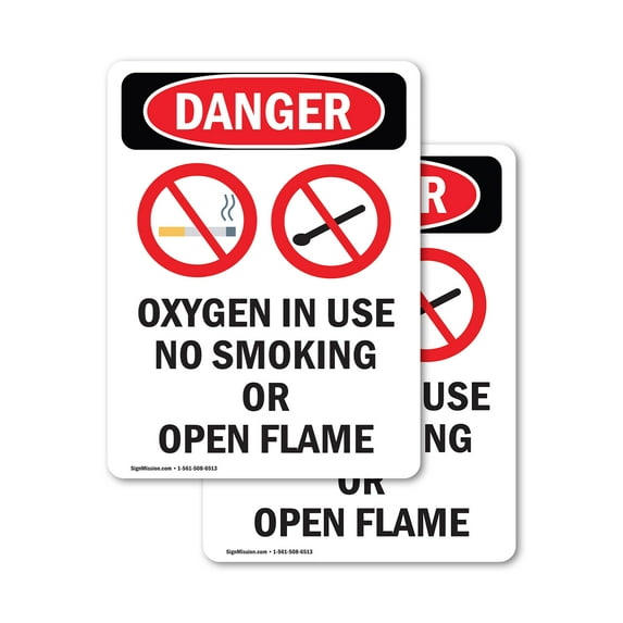 (2 Pack) Oxygen In Use No Smoking OSHA Danger Sign 10 Inch X 14 Inch Vinyl Label Decal Sticker Weather Resistant, UV Protected for Workplace, Business, and Construction Site, Made in