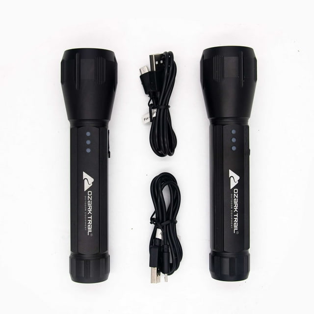 2 Pack Ozark Trail Led Flashlight,500 Lumens, LithumIon Battery