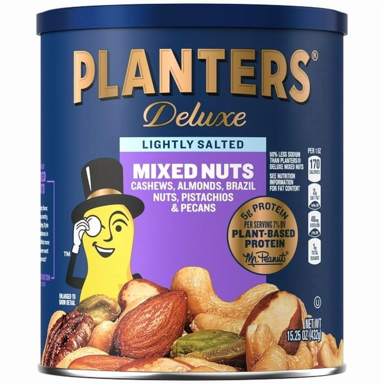 2 Pack PANTERS Deluxe Lightly Salted Mixed Nuts, Party Snacks, Plant-Based Protein 15.25 oz Steel Can