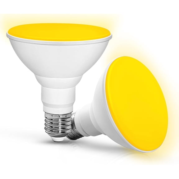 2 Pack PAR30 Yellow Bug Light Bulb Outdoor, 100W Equivalent Yellow Amber Flood Bug Lights for Outside, 12W LED Bulb E26 Base Flood Bulbs for Porch Lights, Hallway,Halloween, Christmas Decor