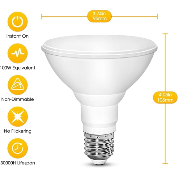 2-Pack PAR30 Yellow Bug Repellent Bulb Outdoor, 100W Equivalent Yellow Amber Floodlight Bug Light for Outdoor, 12W LED Bulb E26 Base Flood Bulb, Suitable for Porch Light, Corridor, Halloween, Christm