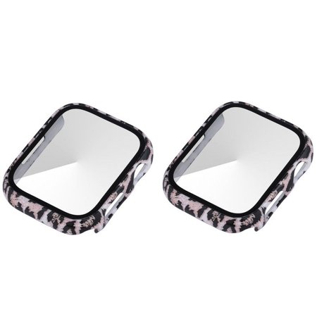 2 Pack PC Case with Tempered Glass Screen Protector Compatible with Apple Watch Series 3 Series 2 42mm, HD Overall Shockproof Protective Cover for iWatch brown leopard