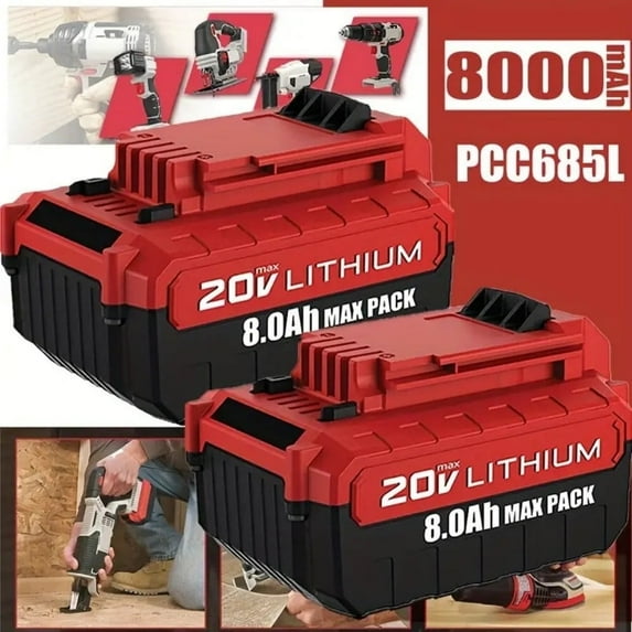 2 Pack PCC685L 8.0Ah 20V Li-Ion Battery, Compatible with Porter Cable 20V Batteries PCC680L PCC681L PCC682L PCC685LP PCC660B PCC790B Cordless Power Tools