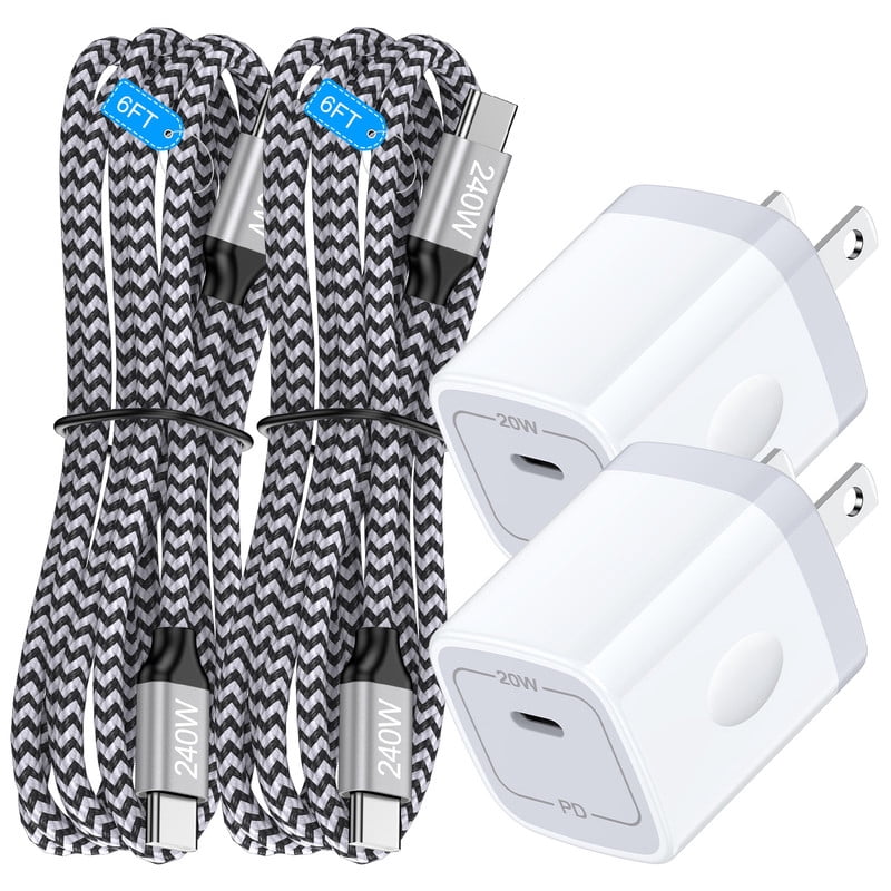 2 Pack PD 20W Fast Wall Charger Block, 20W Phone Charger with 6FT Type C Charger Block Cables, Compatible with iPhone 17/16/15 Pro Max iPad Pro Galaxy S26 Android,White