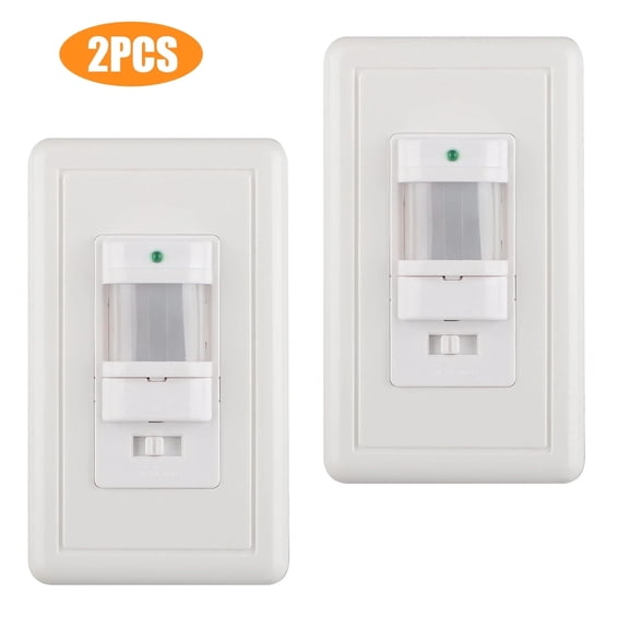 2-Pack PIR Motion Sensor Light Switch Occupancy & Vacancy Dual Modes, Auto-On/Off Wall Switch with Adjustable Time Delay & Sensitivity, Energy Saving , White