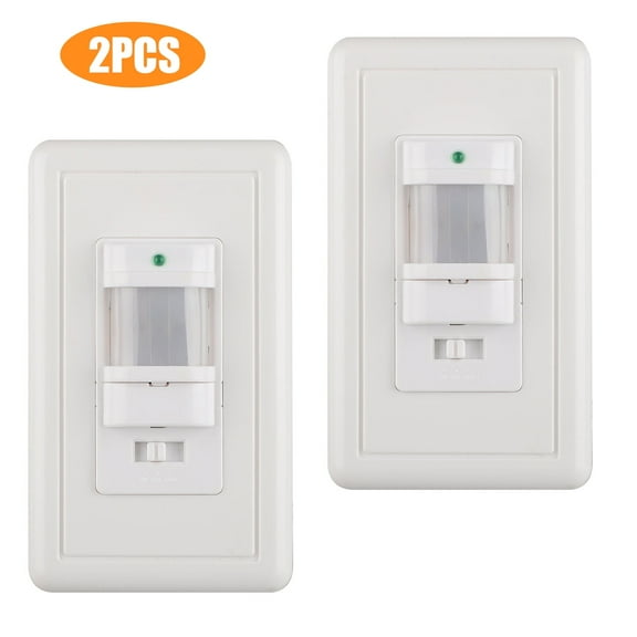2 Pack PIR Motion Sensor Light Switch, Wall Switch for Indoor Use, Occupancy & Vacancy Sensor Modes, White, 100-130V, 0.45W, Toggle Style Auto On/Off Wall Light Lamp Switch