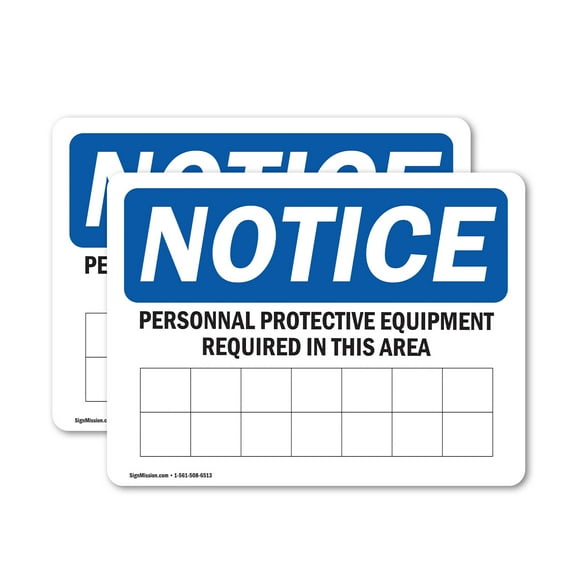 (2 Pack) PPE Required In This Area OSHA Notice Sign 10 Inch X 7 Inch Vinyl Label Decal Sticker Weather Resistant, UV Protected for Workplace, Business, and Construction Site, Made in