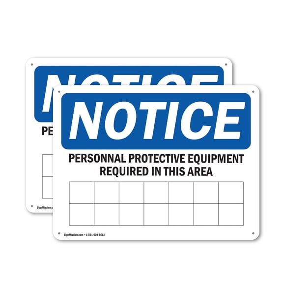(2 Pack) PPE Required In This Area OSHA Notice Sign 24 Inch X 18 Inch Plastic Sign, Weather Resistant, UV Protected for Workplace, Business, and Construction Site, Made in the USA