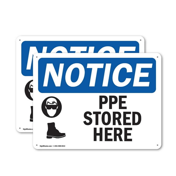 (2 Pack) PPE Stored Here OSHA Notice Sign 18 Inch X 12 Inch Indoor / Outdoor Rust-Free Aluminum Metal Signs for Workplace, Workshop, and Construction Site, Made in the USA