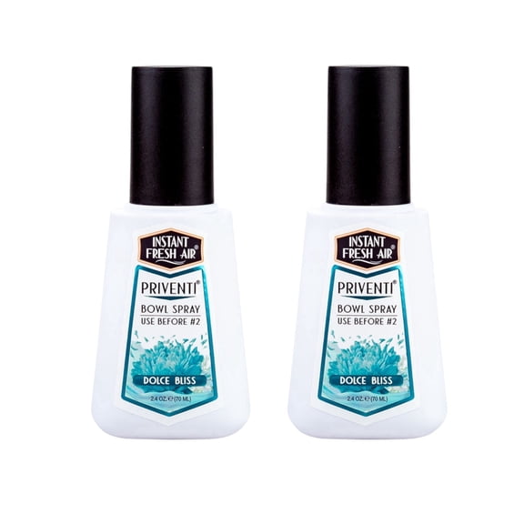 2 Pack - PRIVENTI Toilet Spray, Dolce-Bliss Scent Bathroom Spray with Noxban Technology Odor Elimination, Travel Size, Long-Lasting Freshness for Home, Travel or Work, 2.4 Oz. - INSTANT FRESH AIR