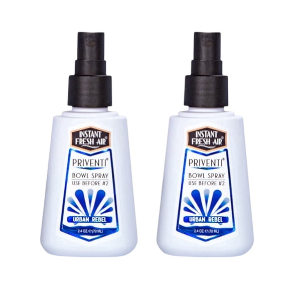 2 Pack PRIVENTI Toilet Spray, Urban Rebel Bathroom Spray with Noxban Technology Odor Elimination, Travel Size, Long-Lasting Freshness for Home, Travel or Work, 2.4 Oz. - INSTANT FRESH AIR