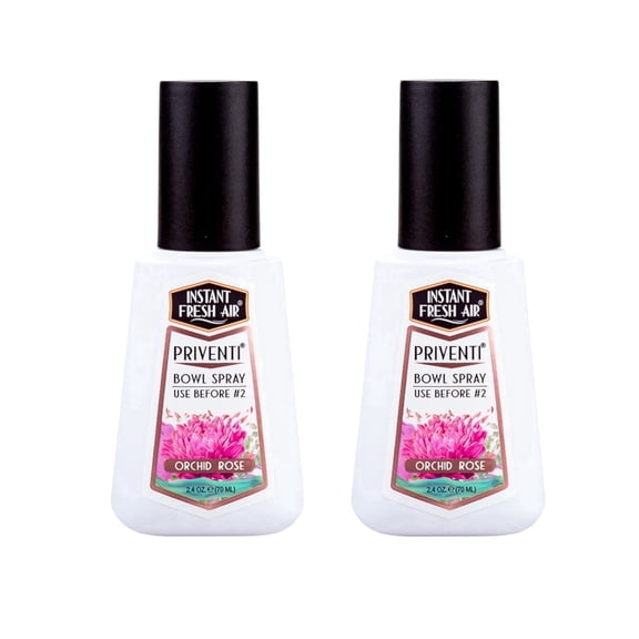 Instant Fresh Air Priventi Toilet Spray and Bathroom Spray Odor Eliminator - Up to 120 Uses - Travel Size Odor Elimination for #2 - For Home, Office, Schools, Travel - Orchid Rose - 2.4 oz (Pack of 2)