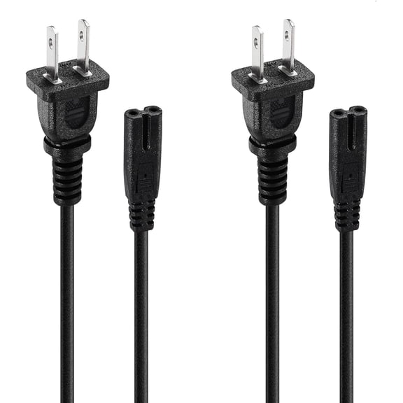 2-Pack PS5 Power Cord & Xbox Series X/S Cable, 2-Prong AC Replacement for PlayStation 5, PS4 Slim, Xbox One X/S, Series X/S, Durable 6ft Figure-8 Power Supply Wire, Black
