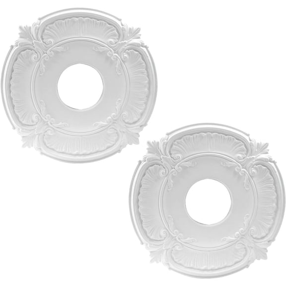 2 Pack PU Ceiling Medallion for Chandeliers, 12 Inch OD x 3.5 Inch ID Chandelier Medallion Ceiling Fan Decorative Plate, White Home Lighting Ceiling Medallions Cover Plate for Light Trim